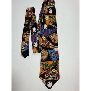 Vintage Mens Baseball Tie Comic Book Style Addiction Silk Colorful Soft All Star